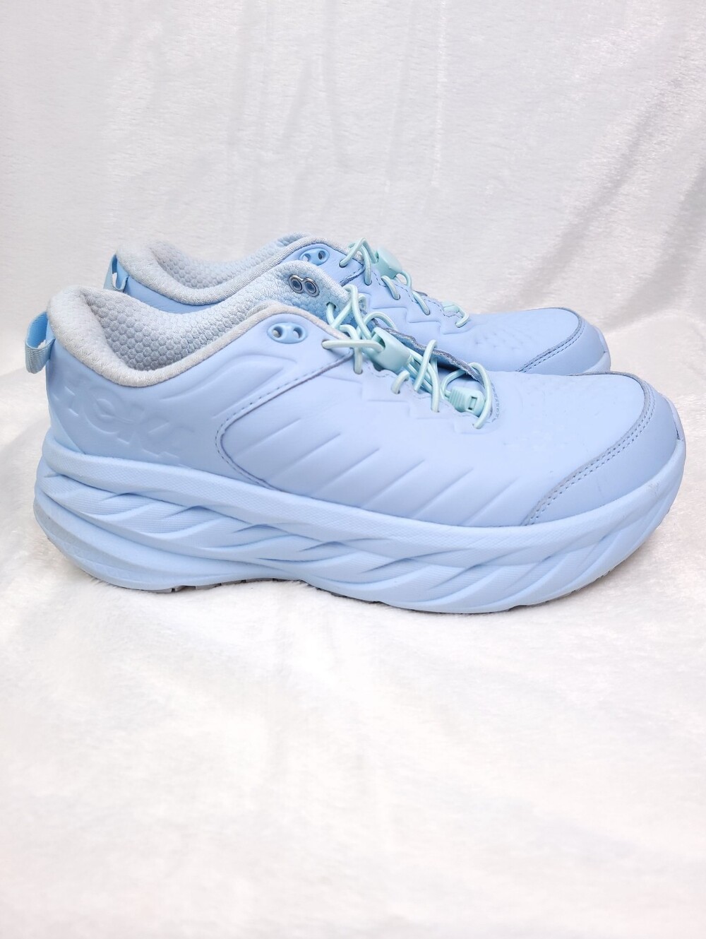 HOKA Bondi SR Light Blue Water Resistant Leather Slip Resistant Sneakers Shoes 9